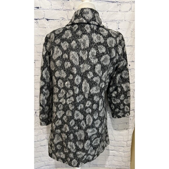 LOFT Womens Gray Leopard Spotted Moto Coat Asymmetric Zip Wool Blend size Medium - Picture 6 of 10